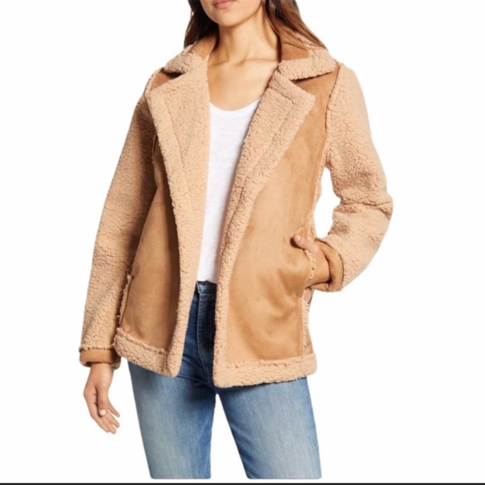 NWOT Nordstrom Caslon Faux Sherling Jacket Brown XS